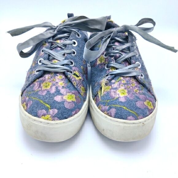 J Slides Skater Sneakers Shoes Sz 8 Floral Embroidered Fabric Ribbon Lace Up - Picture 7 of 11
